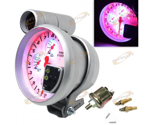 4 IN 1 5" TACHO TACHOMETER GAUGE RPM WATER OIL TEMPERATURE PRESSURE SHIFT LIGHT